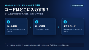 NBAダンクシティでホーム右上の歯車からゲーム設定を開きギフトコードを選ぶ手順